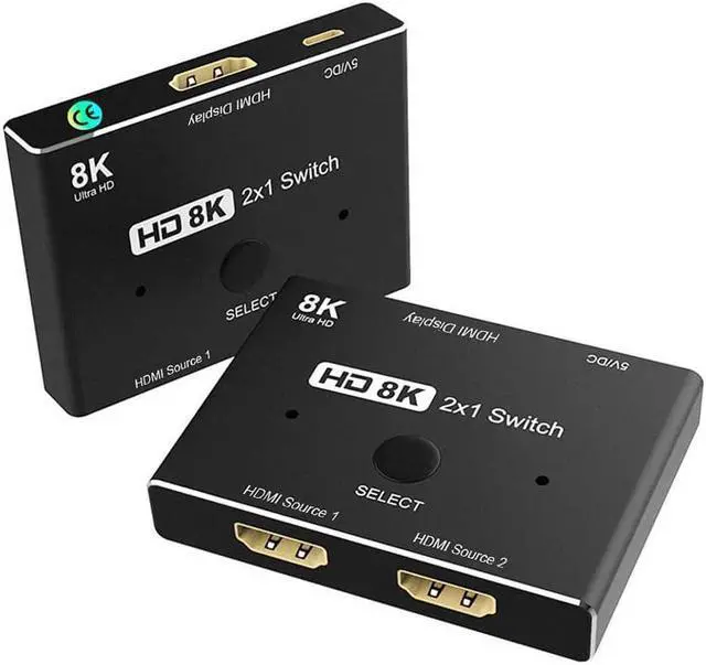 Alt view image 2 of 7 - 8K Switcher HDMI-Compatible 2.1 Switch Splitter KVM 2 in1 Out Ultra HD 8K@60Hz 4K@120Hz High Speed 48Gbps Switch Adapter with Switch Button for Computer Laptop 2 Sources to 1 Display