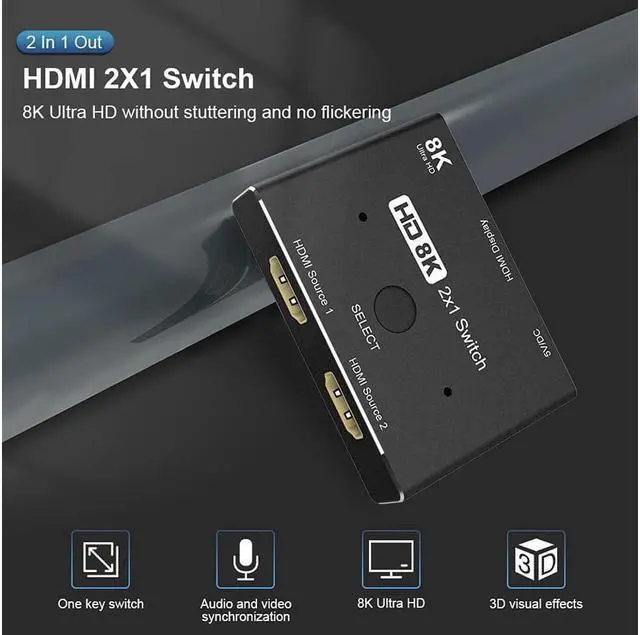 Alt view image 5 of 7 - HDMI 2.1 Ultra HD 8K High Speed 48Gbps Directional Switch Only 2in 1out 8K@60Hz 4K@120Hz Splitter Converter Compatible with Xbox PS5 Projectors Monitors