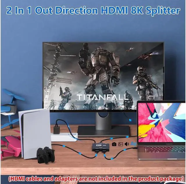Alt view image 5 of 7 - HDMI Switch 8K 2 in 1 Out Directional HDMI 2.1 Splitter 8K 60Hz/ 4K 120Hz Converter 48Gbps High-Speed Transmission Splitter Compatible with Xbox PS3/4/5 Projectors Monitors