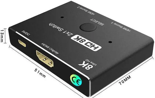 Alt view image 2 of 7 - HDMI2.1 2 x 1 Switch Ultra HD 8K@60Hz 4K@120Hz Switcher Splitter For 2 Sources to 1 Display