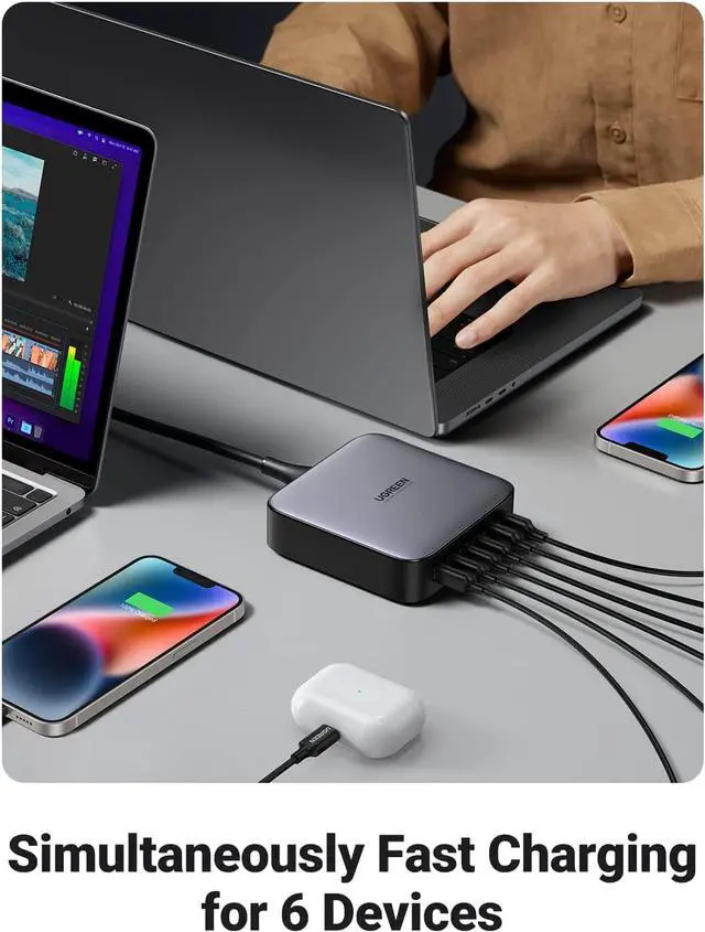 Alt view image 3 of 7 - UGREEN Nexode 200W USB C Desktop Charger, 6 Ports GaN PD Fast Charger with 3FT USB C to C Charging Cable Compatible with MacBook Pro/Air, iPad, iPhone 14/14 Pro Max, Galaxy, Pixel, Steam Deck and More