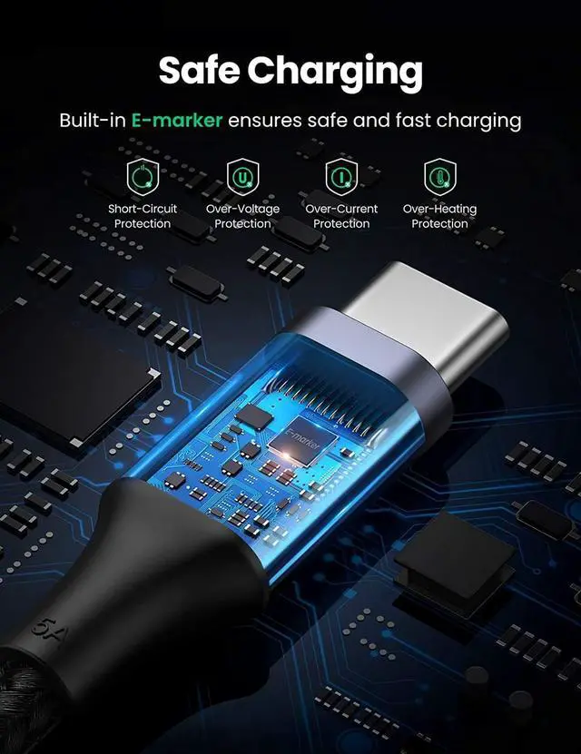 Alt view image 5 of 7 - UGREEN 100W USB C to USB C Cable 6ft, Type C Charger 5A Fast Charging Cable, USBC to USBC Cord Compatible with MacBook Pro 2021, iPad Pro 2021, iPad Air 5, Samsung Galaxy S21, Pixel, Switch, and More