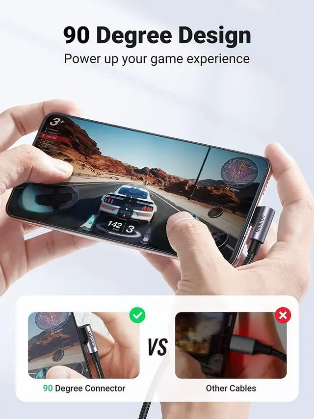 Alt view image 2 of 7 - UGREEN USB C to USB C Cable 60W, USB C Charger Cable Fast Charging Right Angle [2-Pack, 6ft], Compatible with MacBook Air/Pro, iPad Mini 6/Air 5/Pro, Samsung Galaxy S21, Google Pixel, Nintendo Switch