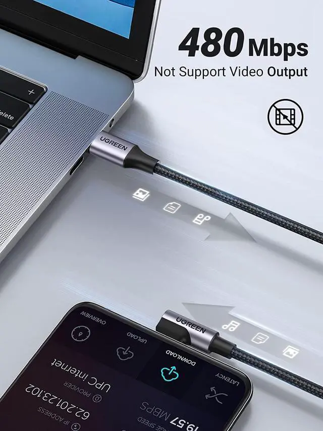 Alt view image 4 of 7 - UGREEN USB C to USB C Cable 60W, USB C Charger Cable Fast Charging Right Angle [2-Pack, 6ft], Compatible with MacBook Air/Pro, iPad Mini 6/Air 5/Pro, Samsung Galaxy S21, Google Pixel, Nintendo Switch