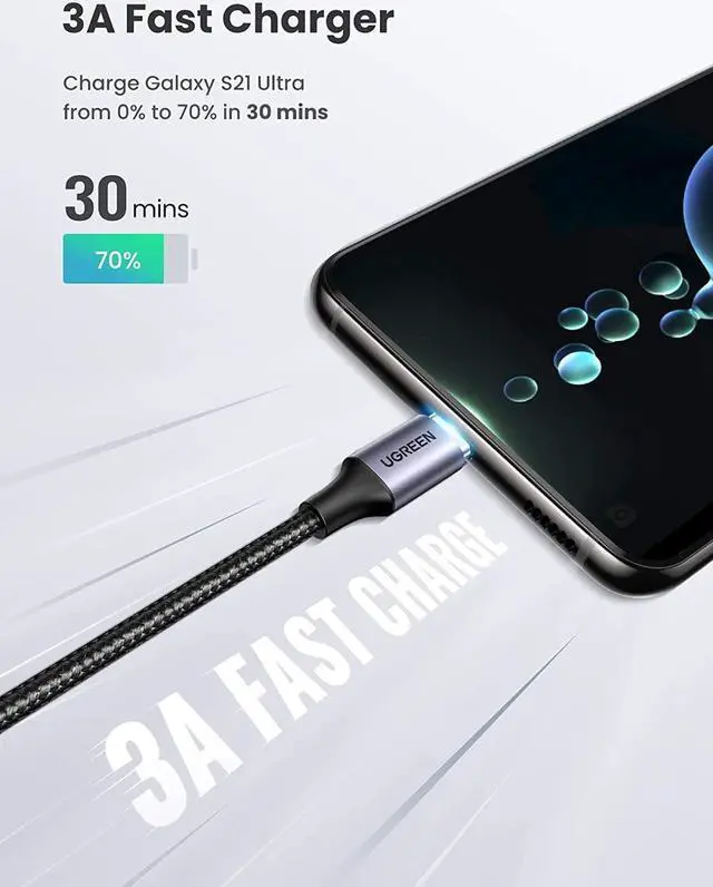 Alt view image 7 of 7 - UGREEN USB C to USB C Cable 60W, USB C Charger Cable Fast Charging Right Angle [2-Pack, 6ft], Compatible with MacBook Air/Pro, iPad Mini 6/Air 5/Pro, Samsung Galaxy S21, Google Pixel, Nintendo Switch