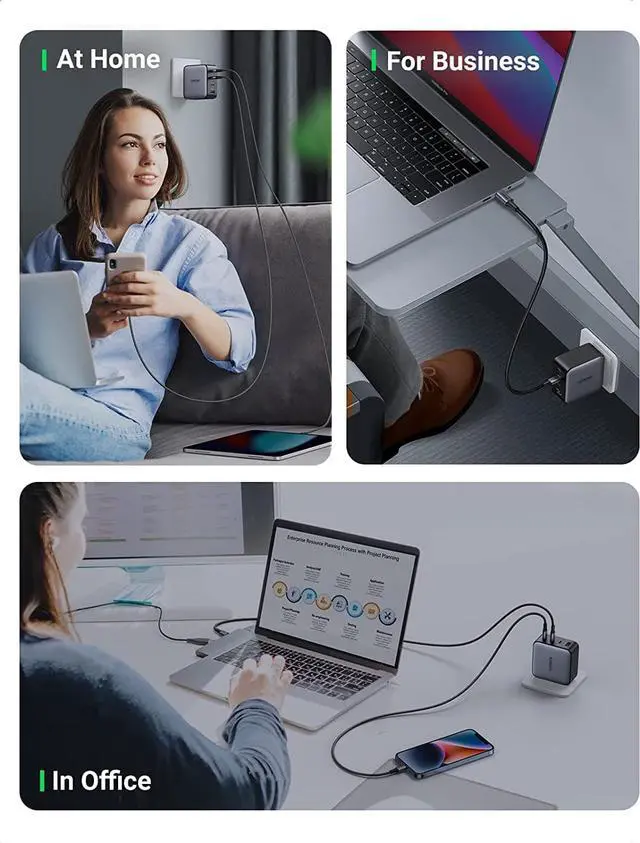 Alt view image 6 of 7 - UGREEN 100W USB C Charger - Nexode 4-Port GaN PD Fast Wall Charger USB-C Power Adapter Compatible with MacBook Pro/Air, Dell XPS, iPad, iPhone 14/13/12 Series, Galaxy S22/S21, Steam Deck and More