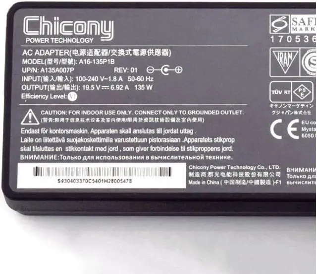 Alt view image 2 of 2 - Chicony A16-135P1B 19.5V 6.92A 135W 5.5x2.5mm Delta ADP-135KB T AC Adapter For MSI GS63 7RD STEALTH Power Supply Charger