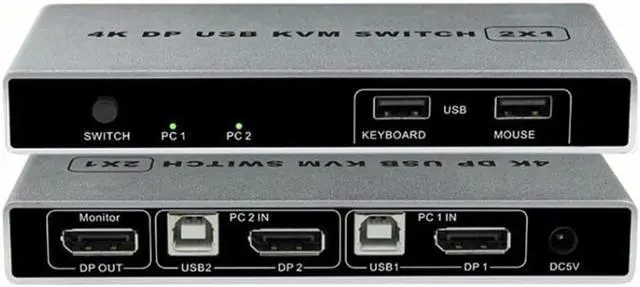 Main image of Dual-port Displayport KVM Switch USB Displayport KVM 144Hz DP Switcher 4KX2K/60Hz 2K/144Hz Displayport 2 in 1 out KVM USB