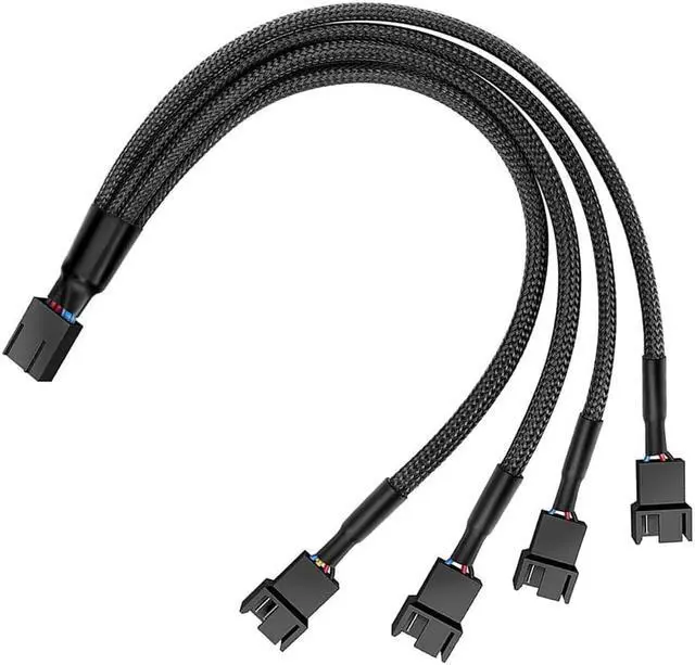 Main image of PWM Fan Splitter Cable Hub 1 to 4 Power Adpater,Motherboard PMW 4-pin Fan Sleeved Braided Y Splitter Internal Power Extension Cable for Computer CPU/Case Fan 1x4 Converter - 10 inches