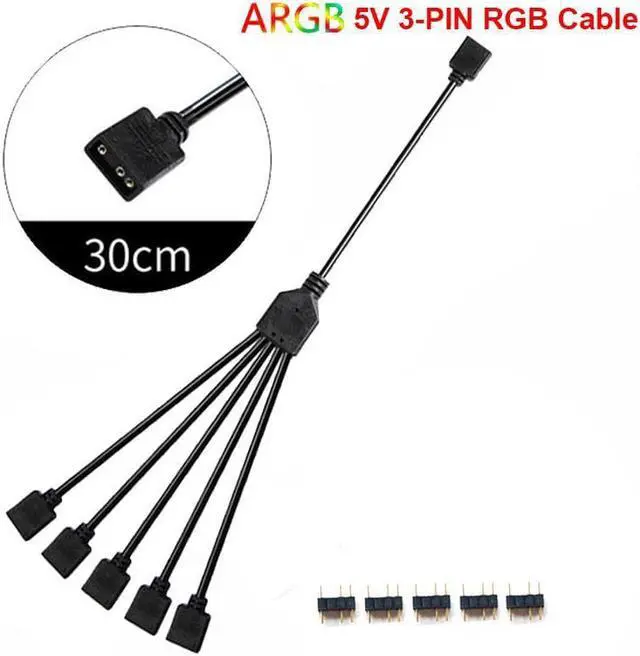 Alt view image 2 of 3 - 2 Pack 1-to-5 3 Pins Addressable RGB Splitter Y Cable,LED Strip RGB Case Fans 5 Way RGB Hub Compatible with ASUS Aura Sync / Gigabyte RGB Fusion / MSI Mystic Light and w/ 5V 3pin RGB Header- 1 Foot