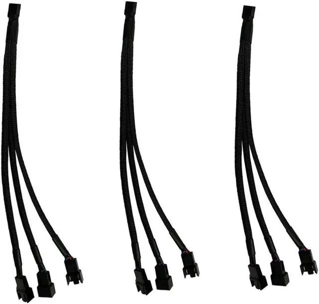 Main image of 3 Pack PWM Fan Splitter, Black Sleeved Braided Y Computer Fan Splitter,4 pin Fan Adapter Cable, CPU Fan Splitter 1 to 3 Converter,Fan Extension Power Cable.(1 to 3)