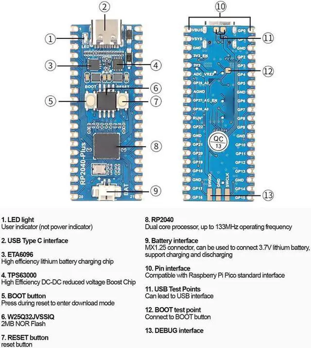 Alt view image 4 of 7 - Development Board for Raspberry Pi Pico, Dua Core Processor, 1.8A Current Switch, 26 Multi Function Pins, USB Type C Interface, 4MB,Computer Development Board
