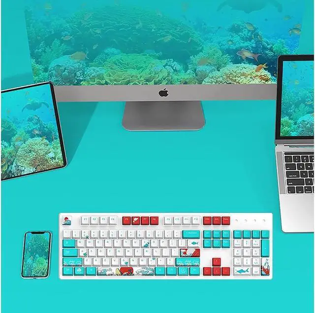 Alt view image 4 of 6 - Keycap 60 Percent for GK61 RK61 Anne Pro, 104/87/61 Custom Fullsize Key Cap Set for Cherry Mx Gateron Kailh Switch 60% Mechanical Gaming Keyboard (Coral Sea)