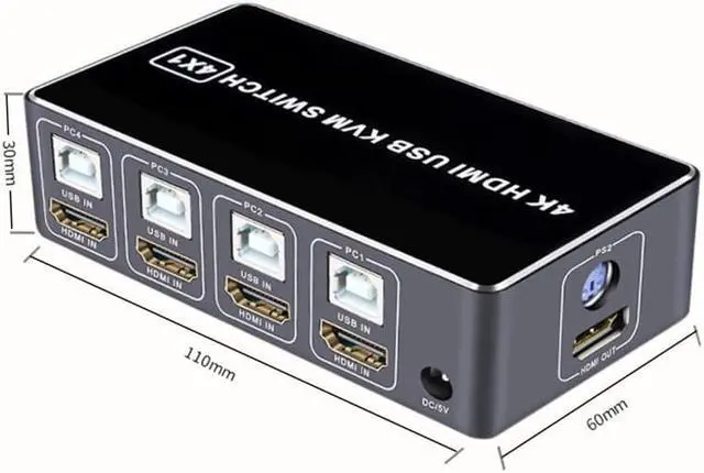 Alt view image 3 of 7 - 4 Port HDMI KVM Switch 4K@30HZ/1080P@60HZ USB HDMI KVM Switcher 4 in 1 Out USB HDMI for Mouse Keyboard Hub for PC Laptop Win7 Win10 MAC