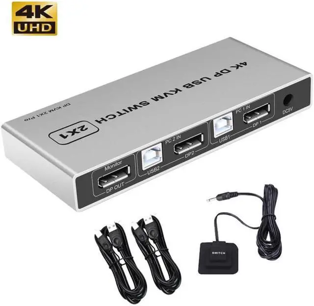 Main image of 2 Ports Displayport KVM Switch Displayport USB Displayport KVM 144Hz DP Switcher 4KX2K/60Hz 2K/144Hz Displayport 2 in 1 out Displayport USB KVM Switcher 2 Desktop PC hosts Sharing Keyboard Mouse