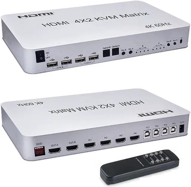 Main image of 4 Port USB HDMI KVM Matrix 4x2 Dual Monitor 4K @60Hz HDR Switch Splitter 4 in 2 Out HDMI 2.0 Switcher for USB 2.0 Keyboard Mouse PC with Dual Independent Audio, Support Auto Scale, Audio Extractor