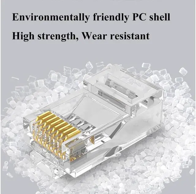 Alt view image 3 of 7 - RJ45 Connector Cat6 Cat5 Terminals Gold Plated 8P8C Ethernet Pass Through Plug(100Pack)