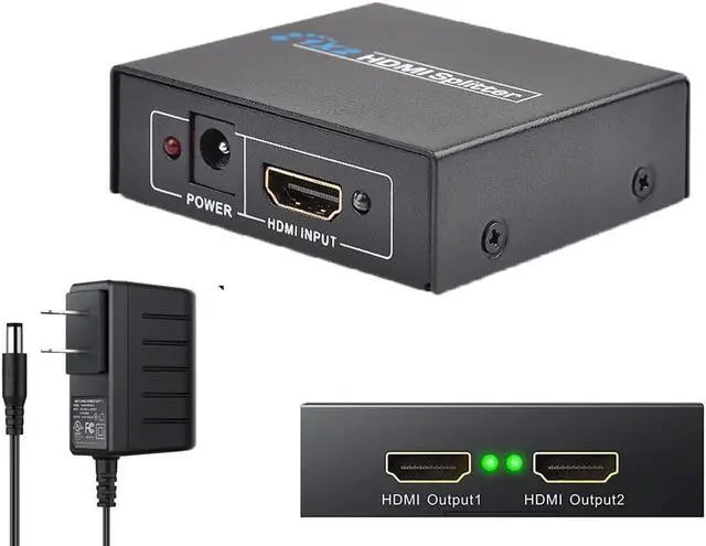 Main image of 1x2 HDMI Splitter, 1 in 2 Out HDMI Amplifier Adapter with Power Adapter Supports Full HD1080P for PC PS3 PS4 Blu-ray Player HDTV