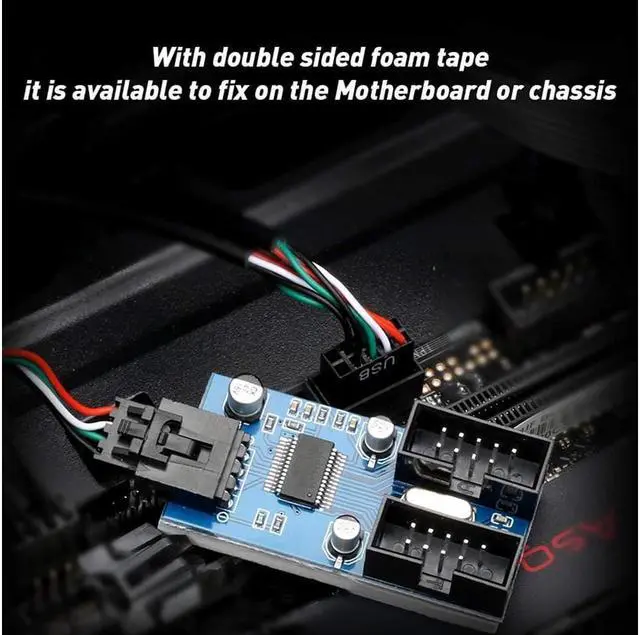 Alt view image 7 of 7 - Motherboard 9 pin Header Male 1 to 2 Female Extension Splitter Cable Desktop 9-Pin USB 2.0 HUB Connector Adapter for Port Multiplier