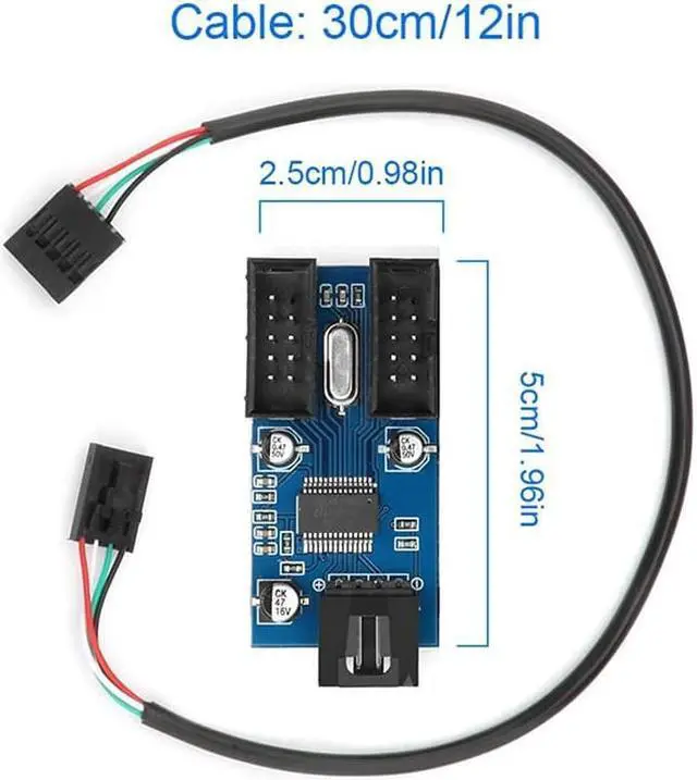 Alt view image 6 of 7 - Motherboard 9 pin Header Male 1 to 2 Female Extension Splitter Cable Desktop 9-Pin USB 2.0 HUB Connector Adapter for Port Multiplier