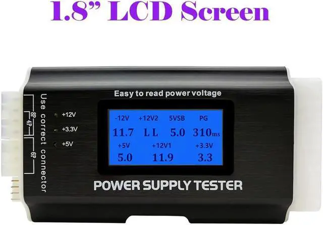 Alt view image 2 of 6 - Computer PC Power Supply Tester, ATX / ITX / IDE / HDD / SATA / BYI Connectors Power Supply Tester, 1.8'' LCD Screen (Aluminum Alloy Enclosure) PC LCD Power Supply Tester 20/24 pin 4 SATA HDD Testers