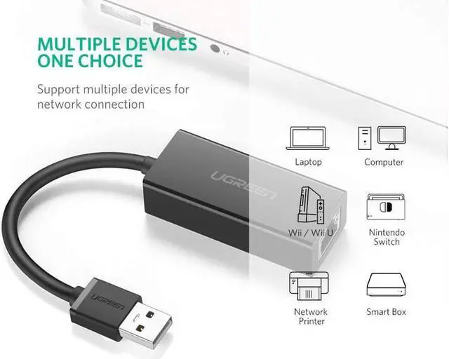 Alt view image 4 of 7 - UGREEN Ethernet Adapter USB 2.0 to 10/100 Network RJ45 Lan Wired Adapter for Nintendo Switch, Wii, Wii U, Macbook, Chromebook, Windows 10, 8.1, Mac OS, Surface Pro, Linux ASIX AX88772 Chipset (Black)