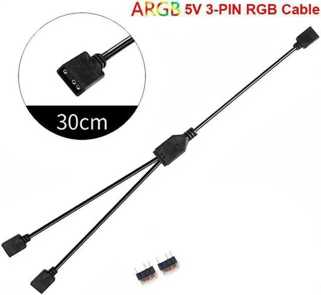 Alt view image 3 of 3 - 2 Pack 5V 3-Pin RGB 2-Way Female to x Female RBW LED Strip Splitter Cable,2 Port AURA RGB Lighting Hub w/ Gender Changer Adapter - 1 Foot