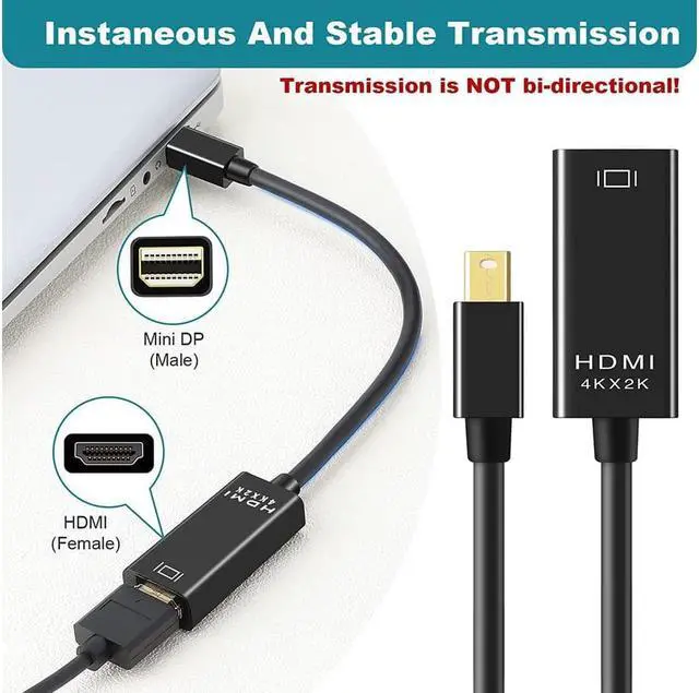 Alt view image 3 of 7 - Pasow Mini DisplayPort to HDMI Adapter, Mini DP Thunderbolt to HDMI Converter 4K Compatible for MacBook Air / Pro,UHD Monitor / TV / Projector (Black)