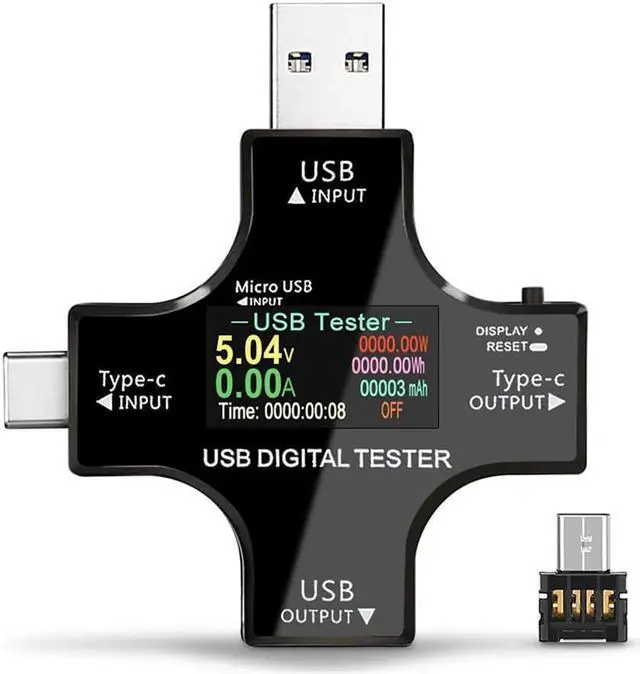 Main image of USB Power Meter Testers, Electop Upgrade Multi Functional 2 in 1 Type C USB Tester, LCD Digital Multimeter, Voltage,Current, Power Capacity, Temperature, Working Time Detector (Pack with OTG Adapter)