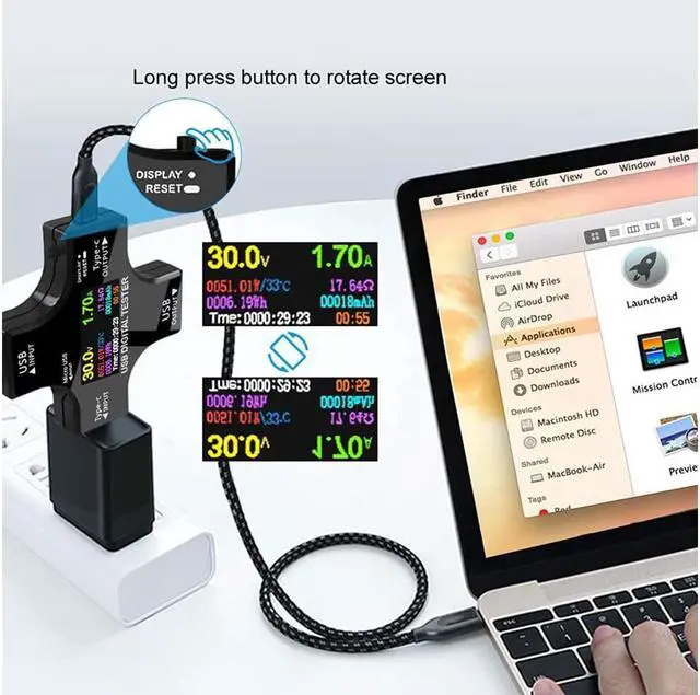 Alt view image 3 of 7 - USB Power Meter Testers, Electop Upgrade Multi Functional 2 in 1 Type C USB Tester, LCD Digital Multimeter, Voltage,Current, Power Capacity, Temperature, Working Time Detector (Pack with OTG Adapter)