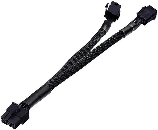 Main image of Dual 6 Pin Female to 8 Pin Male GPU Power Adapter Cable Braided Sleeved 9 inches