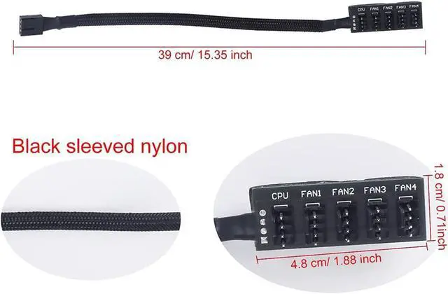 Alt view image 2 of 7 - 4-Pin PWM Fan Power Supply Cable 15 Inches 1 to 5 Way PC CPU Cooling Case Fan Splitter Hub Adapter Cable Motherboard Fan Power Extension Cable Cord Wire for 4-pin or 3-pin Cooling Fans