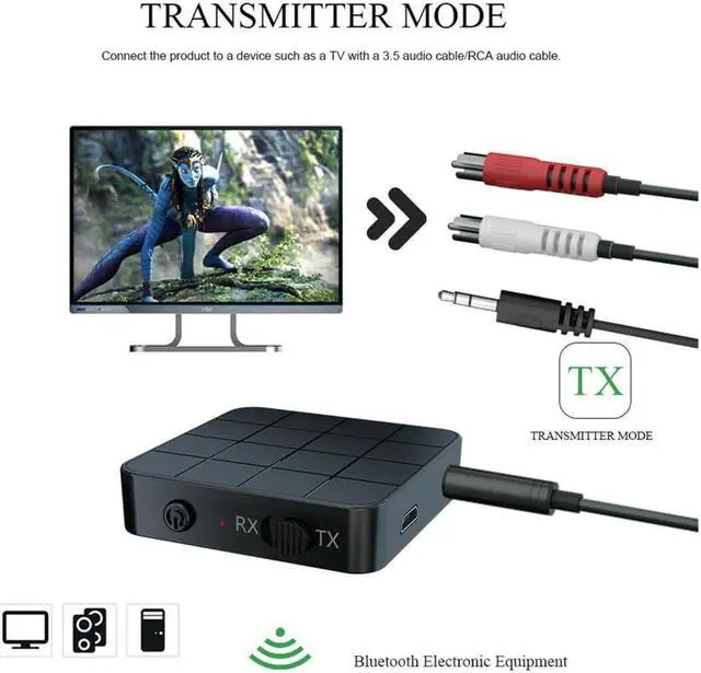 Alt view image 3 of 7 - 2-in-1 Bluetooth 5.0 Wireless Audio Aux 3.5mm Adapter Transmitter and Receiver