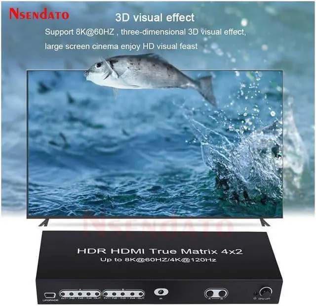 Alt view image 5 of 5 - 2.1 8K 60Hz Matrix 4K 120Hz HDR True Matrix 4x2 Switch Splitter 4X2 Swicther With Romote controler For for HDTV PS4 Monitor