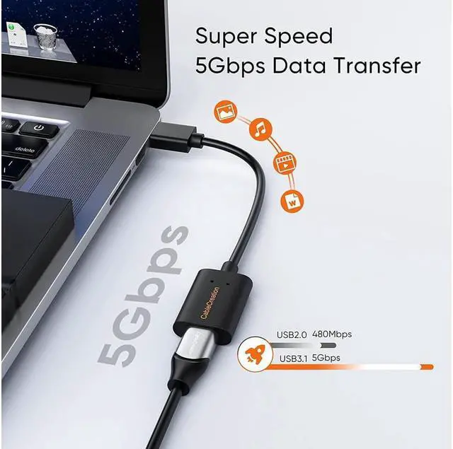 Alt view image 2 of 7 - USB3.1 USB C Female to USB Male Adapter Cable 5Gbps CableCreation USB to USB C Adapter USB C to A Adapter Female USB C Adapter for Laptops Oculus Quest Link Logitech StreamCam Other USB-A Devices