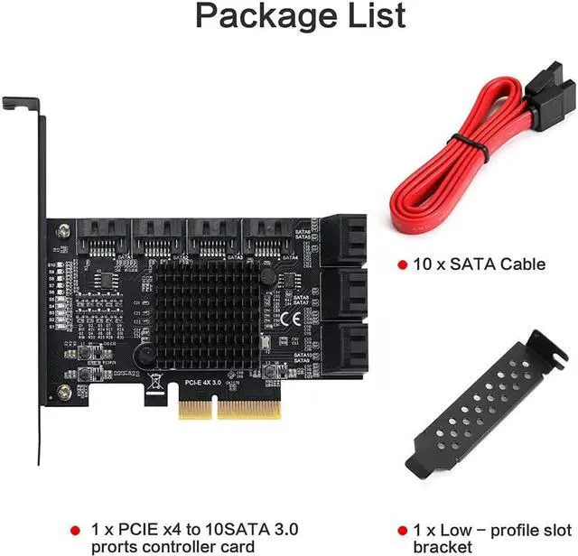 Alt view image 2 of 7 - PCIe SATA Controller Card 10 Port with 10 SATA Cables and Low Profile Bracket - 6Gbps SATA 3.0 PCIe Card,Support 10 Port SATA 3.0 Devices