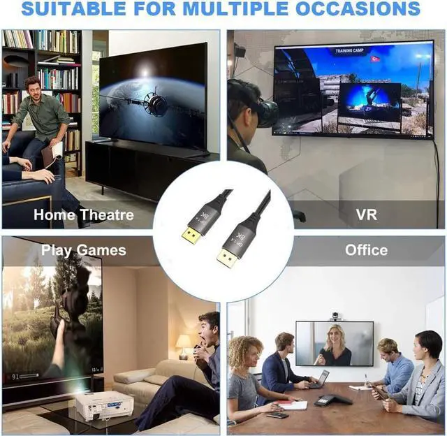 Alt view image 6 of 6 - DisplayPort Cable Ultra HD 8K 4K Copper Cord DP 1.4 HBR3 8K@60Hz 4K@144Hz High Speed 32.4Gbps HDCP 3D Slim and Flexible DP to DP Cable 1.5m  5 ft.