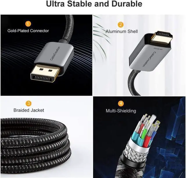 Alt view image 6 of 7 - Active DP to HDMI Cable HDR 4K@60Hz 2K@144Hz 1080P@144Hz CableCreation 8FT Unidirectional DisplayPort to HDMI Monitor Cable DP 1.4 to HDMI 2.0 Braided Support Eyefinity Multi-Display Alumium