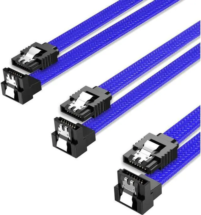 Main image of 3PACK SATA Cable III 3 Pack 90 Degree Straight to Right Angle 6Gbps HDD SDD SATA Data Cable with Locking Latch 50cm 18 Inch for SATA HDD, SSD, CD Driver, CD Writer,  Blue