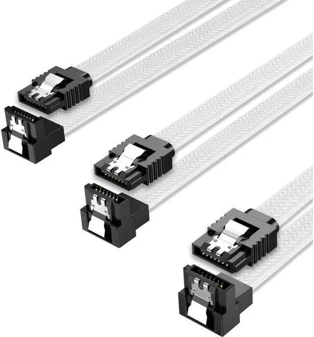 Main image of 3PACK SATA Cable III 3 Pack 90 Degree Straight to Right Angle 6Gbps HDD SDD SATA Data Cable with Locking Latch 50cm 18 Inch for SATA HDD, SSD, CD Driver, CD Writer,  White