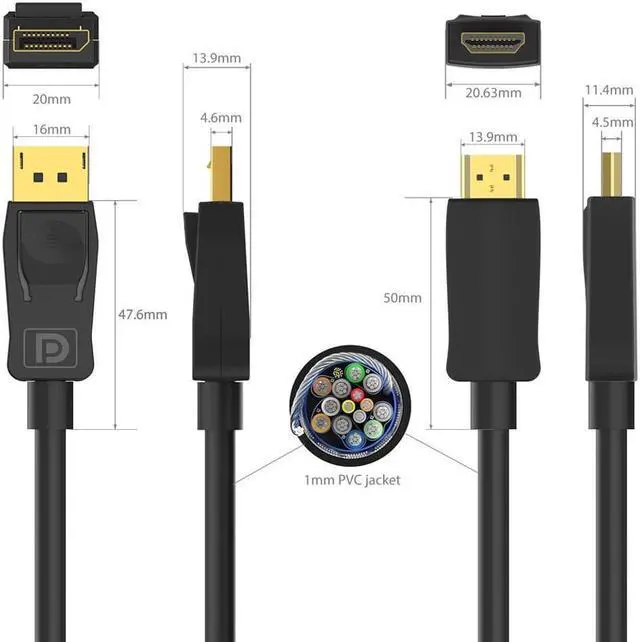 Alt view image 3 of 5 - 6ft 4K DP to HDMI to DP Cable 4K DisplayPort GOLD Plated 4K 2K 1080P Resolution
