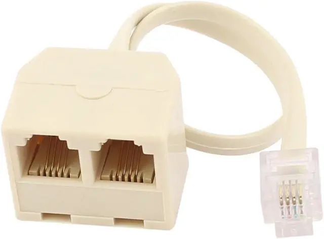 Alt view image 3 of 6 - (2 Pack)  Two Way Telephone Splitter,1 Male to 2 Female Converter Cable RJ11 6P4C Telephone Wall Adaptor and Separator,RJ11 6P4C 2 Way Outlet Telephone Jack Line Splitter Adapter Beige