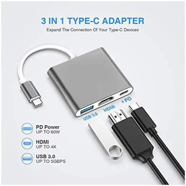 Alt view image 7 of 7 - USB C/Type C to HDMI Adapter, Thunderbolt 3 to HDMI 4K Adapter, USB-C Digital AV Multiport Adapter for Mac/ MacBook/iPad Pro/ S20/S10+/Projector with USB 3.0 Port and PD Quick Charging Port
