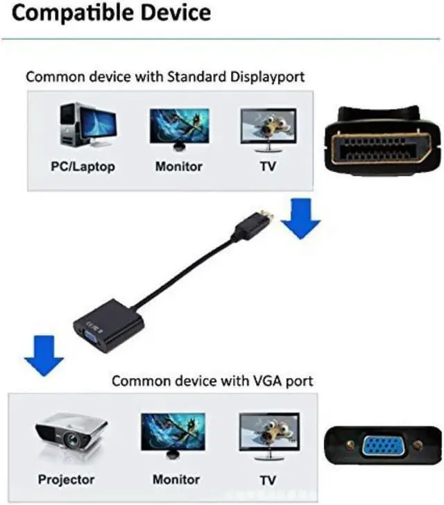 Alt view image 6 of 6 - 3 PCS Display Port to VGA Adapter 1080P Converter, DisplayPort DP to VGA Adapter Male to Female Adapter up to 1080p @ 60Hz and PC graphics resolutions up to 2048 x 1152 @ 60Hz