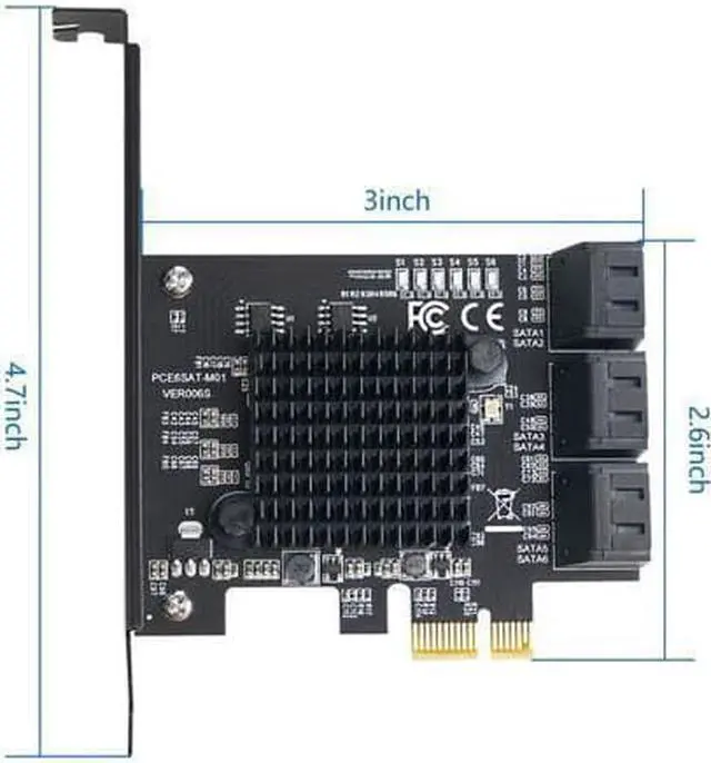 Alt view image 3 of 7 - PCIe SATA Card 6 Port with 6 SATA Cables and a SATA Power Splitter Cable, 6 Gb/s PCIe SATA Controller Expression Card with Low Profile Bracket, Boot as System Disk Support 6 SATA 3.0 Devices