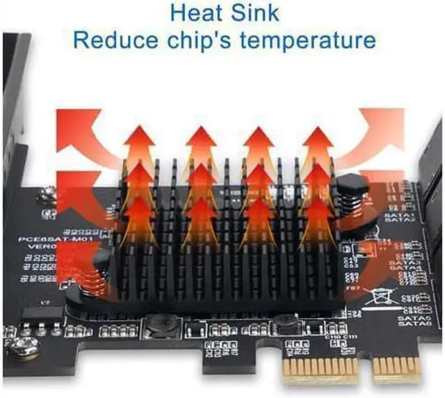 Alt view image 5 of 7 - PCIe SATA Card 6 Port with 6 SATA Cables and a SATA Power Splitter Cable, 6 Gb/s PCIe SATA Controller Expression Card with Low Profile Bracket, Boot as System Disk Support 6 SATA 3.0 Devices