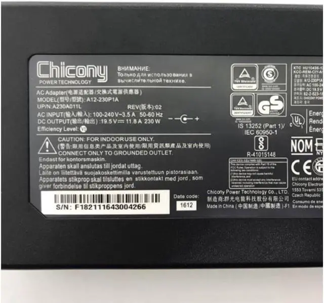Alt view image 2 of 2 - CHICONY A12-230P1A 19.5V 11.8A 230W 5.5x2.5mm A17-230P1A AC Adapter For MSI GS65 GS66 GS75 Stealth 9SF Laptop Charger