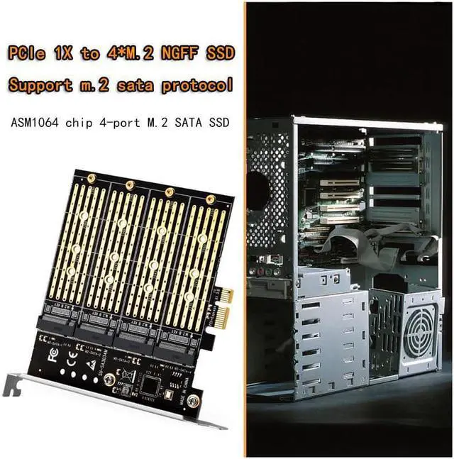 Alt view image 4 of 6 - Mining PCIE to M2 Adapter PCI Express X1 3.0 4 Port B Key M.2 NGFF SATA SSD Adapter PCI-E M.2 Adapter Expansion Card Riser