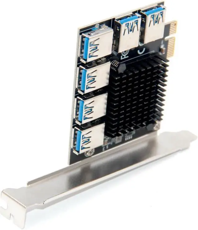Alt view image 2 of 6 - PCIe 1 to 6 Riser Card, Pcie Splitter 1 to 6 PCI Riser Card, 6 Risers into 1 PCI Card, PCIe Multiplier Risers 1X to External 6 PCI-e USB3.0 Adapter for ETH Miner GPU Crypto Bitcoin