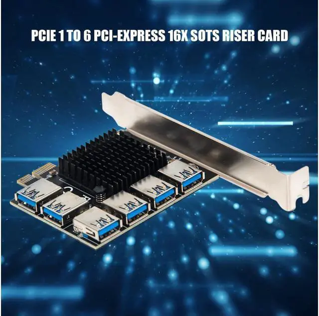 Alt view image 4 of 6 - PCIe 1 to 6 Riser Card, Pcie Splitter 1 to 6 PCI Riser Card, 6 Risers into 1 PCI Card, PCIe Multiplier Risers 1X to External 6 PCI-e USB3.0 Adapter for ETH Miner GPU Crypto Bitcoin